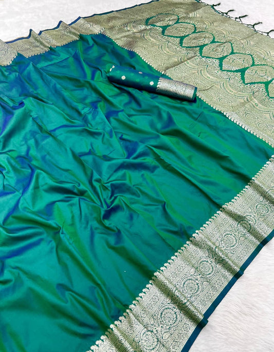 Stylish Teal Green Banarasi Silk Paithani Saree