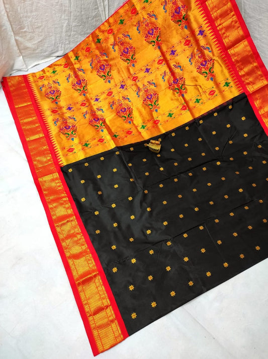 Premium Black Karnaful Kadiyal Paithani Silk Saree