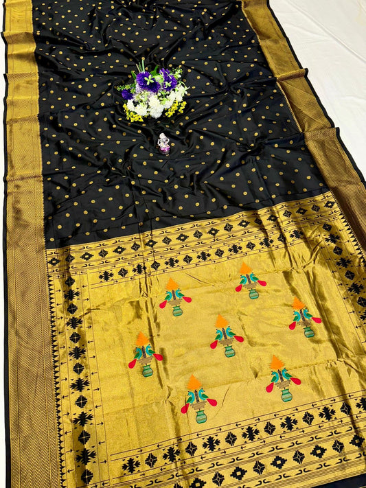 Designer Black Traditional Embroidery Silk Saree