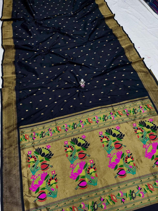 Gorgeous Black Lotus Paithani Silk Saree
