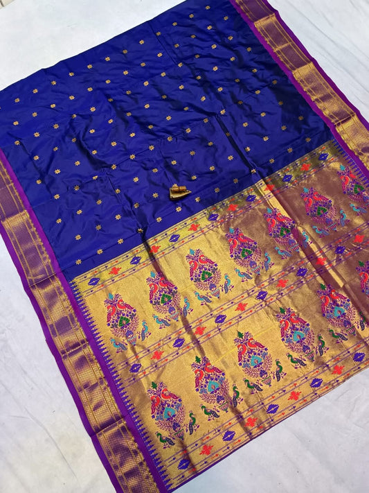 Classic Blue Karnaful Kadiyal Paithani Silk Saree
