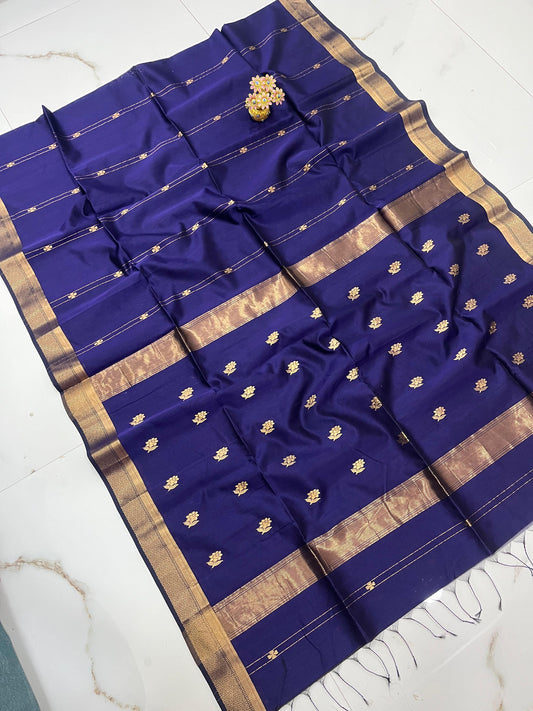 Stylish Blue Maheshwari Silk Saree