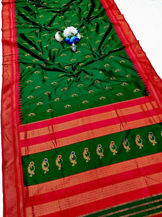 Modern Bottle Green Irkal Paithani Silk Saree