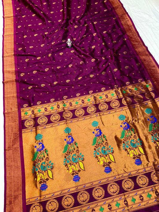 Designer Cherry Pink Kadiyal Paithani Silk Saree