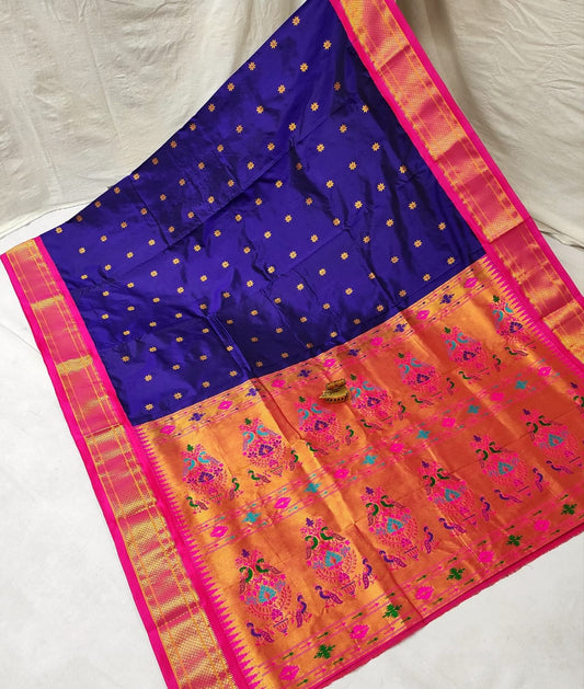 Graceful Deep Violet Karnaful Kadiyal Paithani Saree