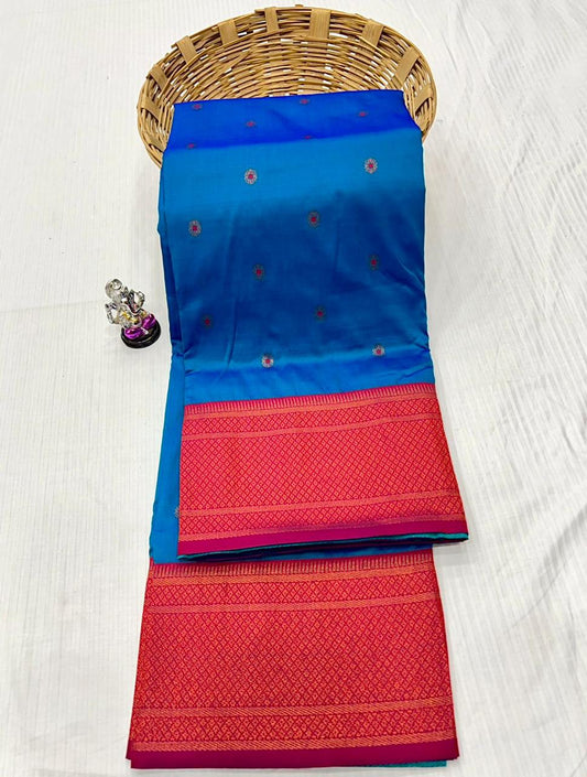 Luxury Firozi Blue Kadiyal Paithani Silk Saree