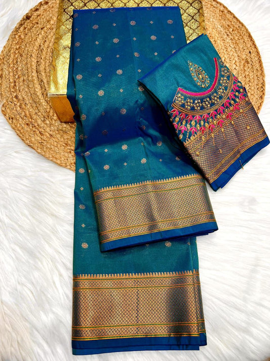Sophisticated Firozi Blue Kalanjali Paithani Silk Saree