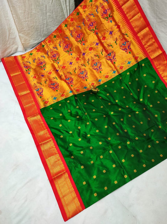 Trendy Green Karnaful Kadiyal Paithani Silk Saree