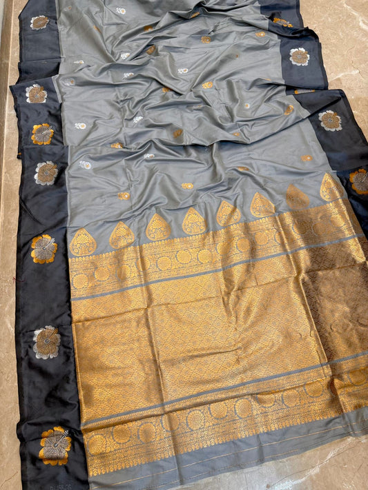 Premium Grey Jaswand Silk Saree