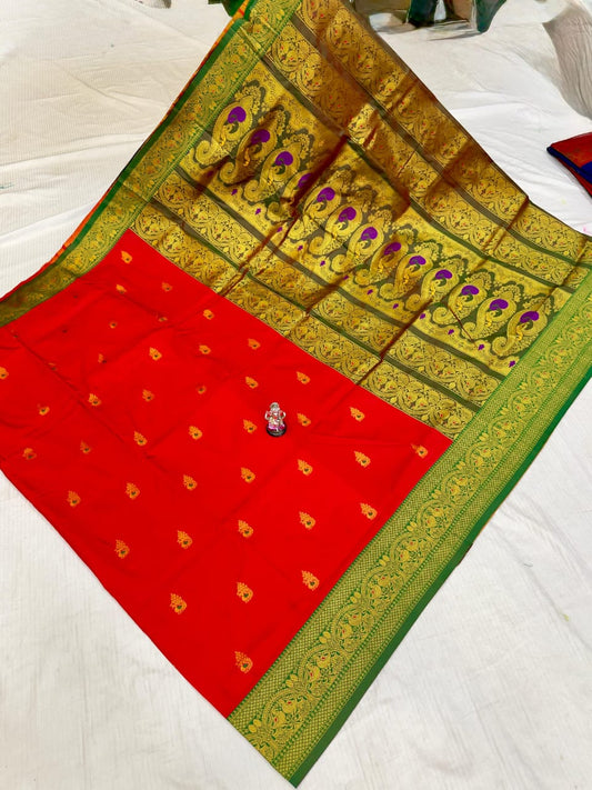 Designer Kumkum Red Laxmi Paithani Silk Saree