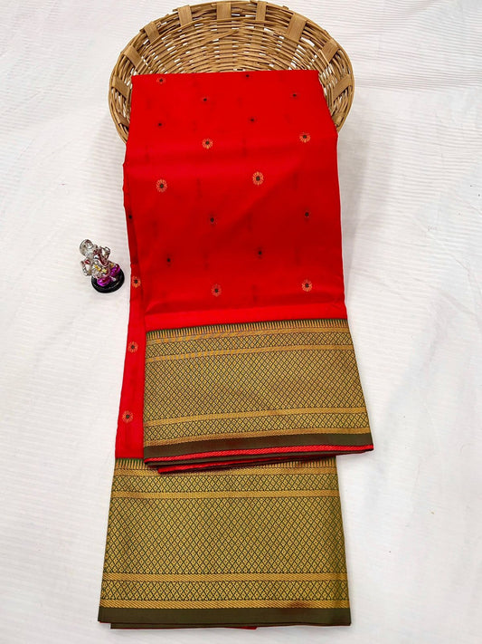 Modern Kumkum Red Kadiyal Paithani Silk Saree