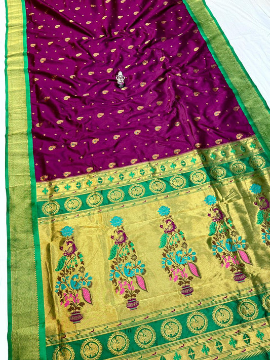 Traditional Magenta Kadiyal Paithani Silk Saree