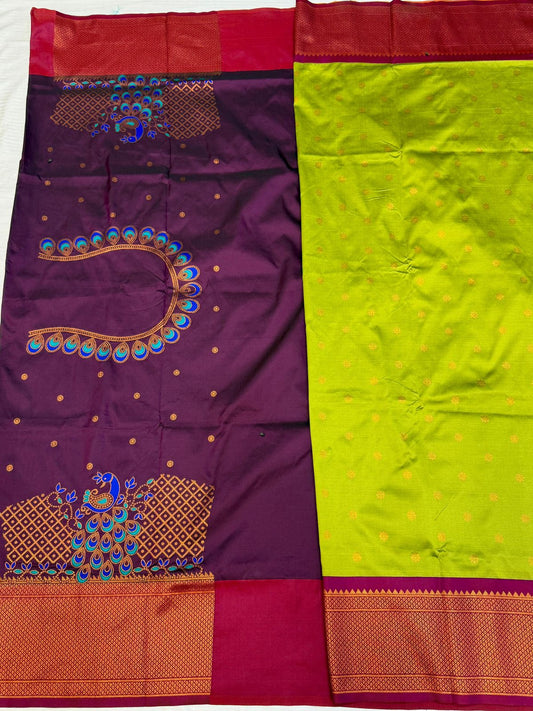 Ethnic Magenta Traditional Embroidery Silk Saree