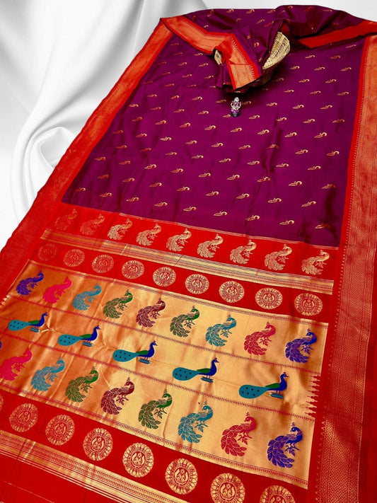 Traditional Magenta Ruhi Peacock Silk Saree