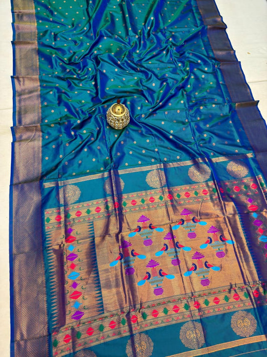 Luxury Marine Blue Radhika Paithani Silk Saree