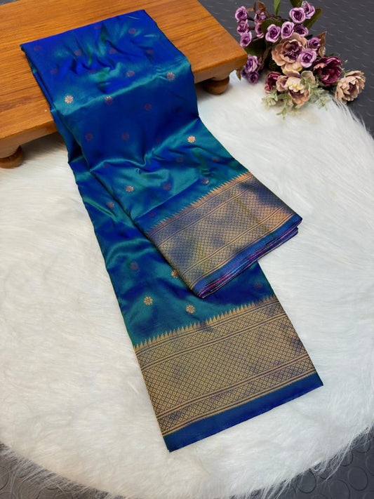 Luxury Marine Blue Radhika Paithani Silk Saree