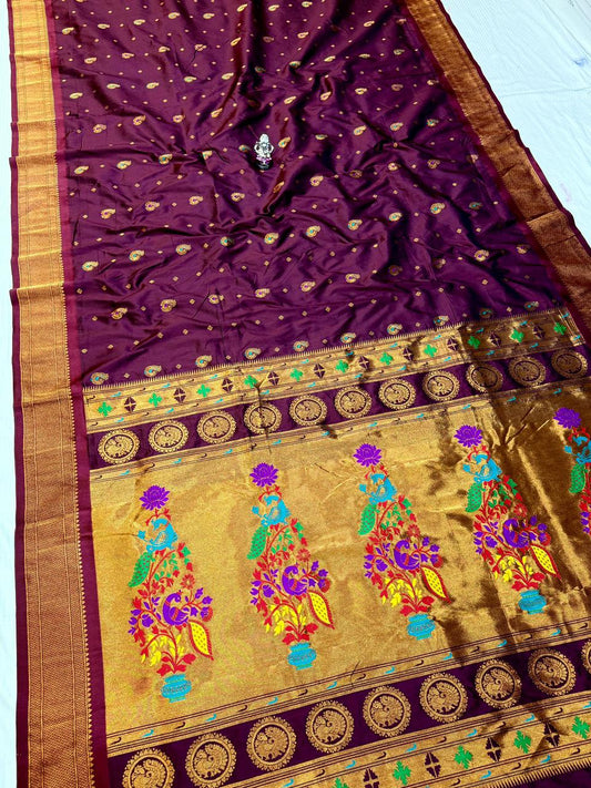 Sophisticated Maroon Kadiyal Paithani Silk Saree