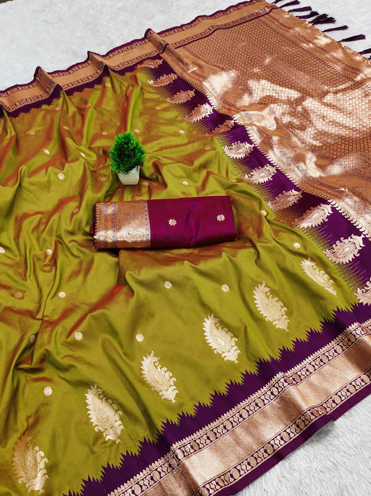 Traditional Olive Green Manasi Banarasi Silk Saree