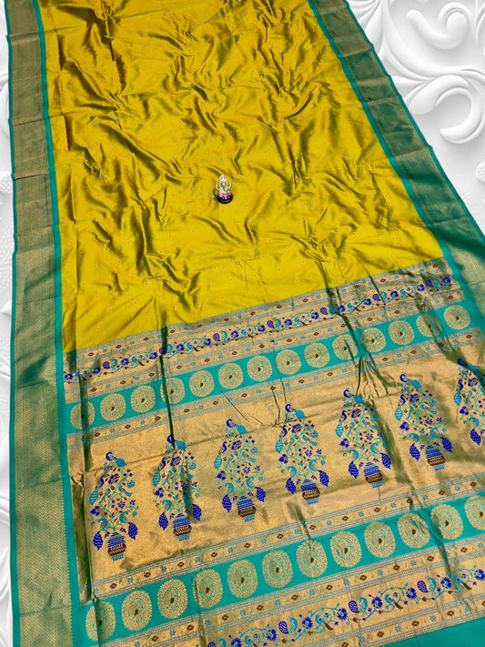 Luxury Olive Green Navya Kadiyal Paithani Saree