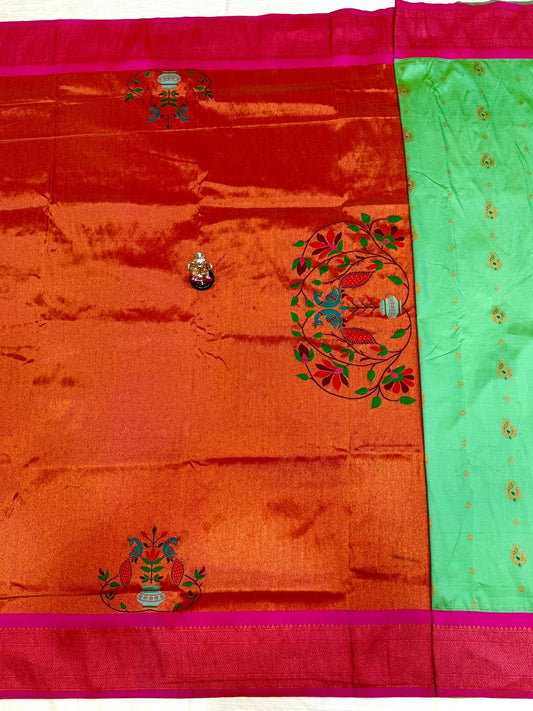 Timeless Orange Kadiyal Paithani Silk Saree