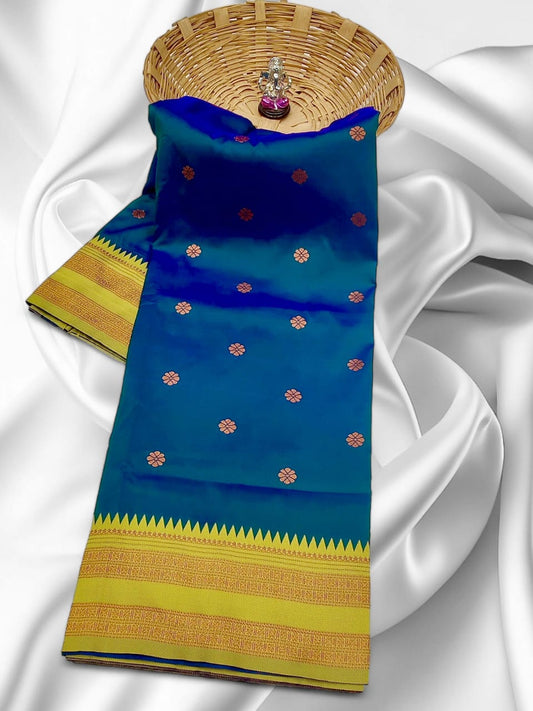 Gorgeous Peacock Blue Traditional Narayan Peth Saree