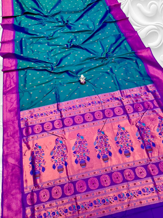 Chic Petrol Blue Navya Kadiyal Paithani Saree