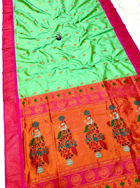 Elegant Pista Green Kadiyal Paithani Silk Saree