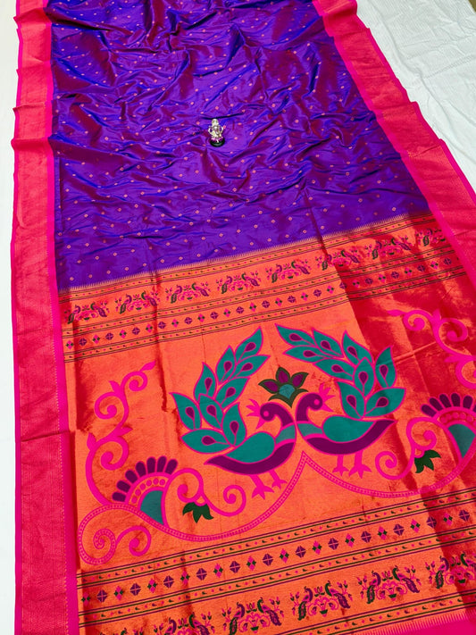 Premium Purple Menakari Peacock Silk Saree