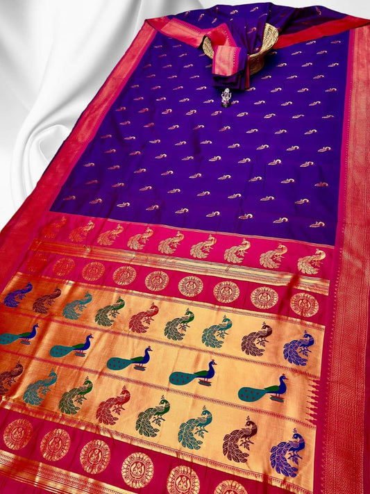 Vibrant Purple Ruhi Peacock Silk Saree