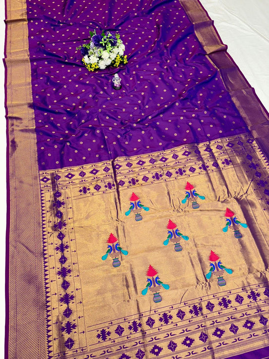 Traditional Purple Traditional Embroidery Silk Saree