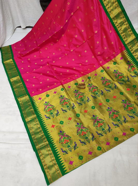 Gorgeous Rani Pink Karnaful Kadiyal Paithani Saree
