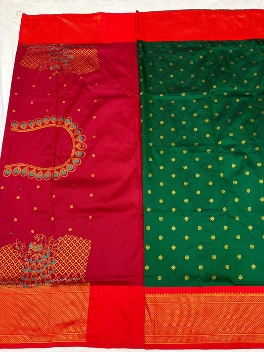 Sophisticated Red Traditional Embroidery Silk Saree