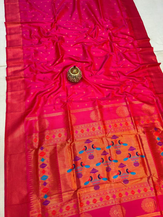 Graceful Reddish Pink Radhika Paithani Silk Saree