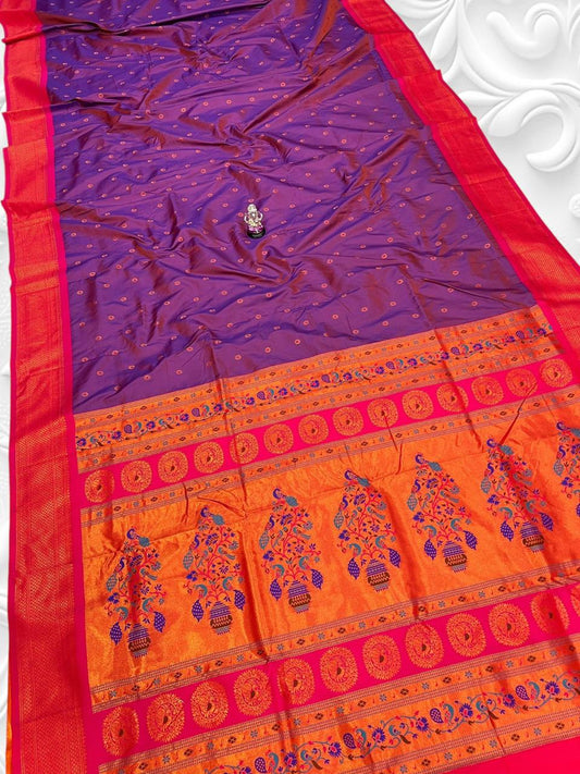 Exclusive Reddish Purple Navya Kadiyal Paithani Saree