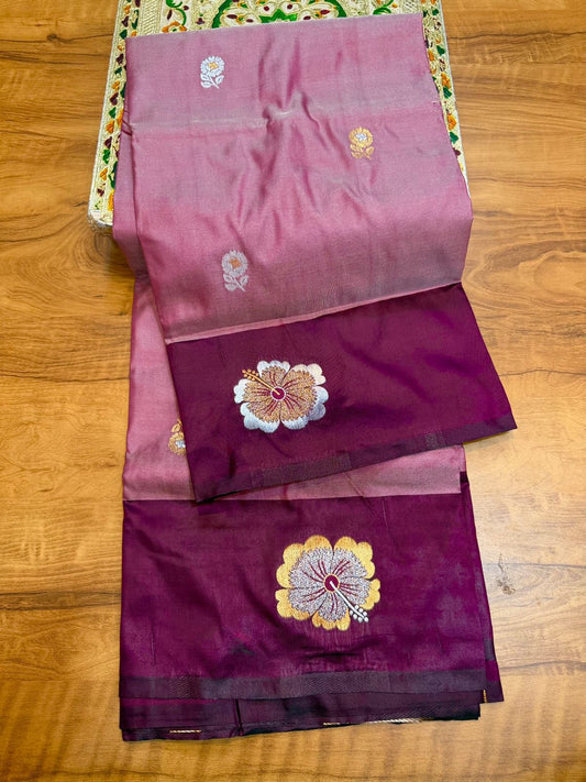 Graceful Rose Pink Jaswand Silk Saree