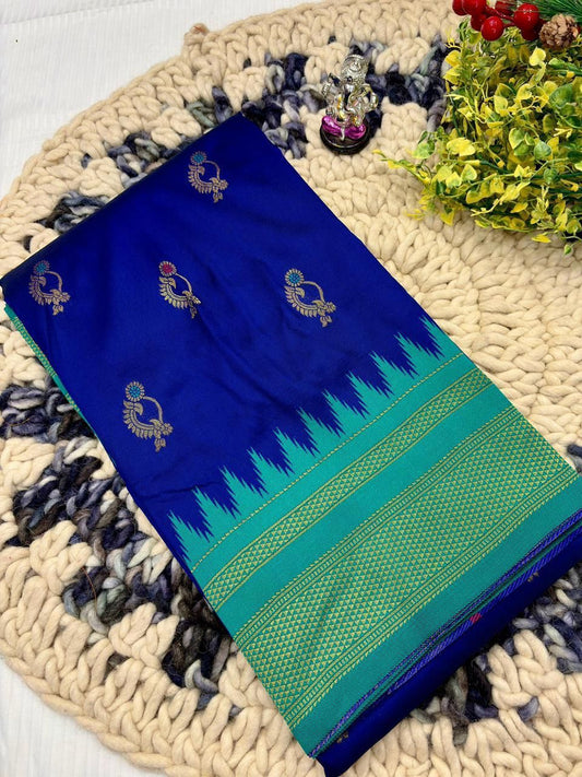 Vibrant Royal Blue Border Irkal Paithani Silk Saree