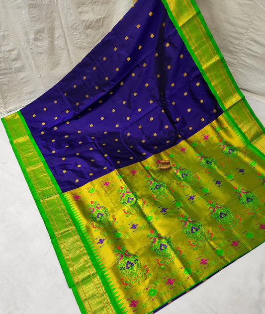 Vibrant Royal Blue Karnaful Kadiyal Paithani Saree