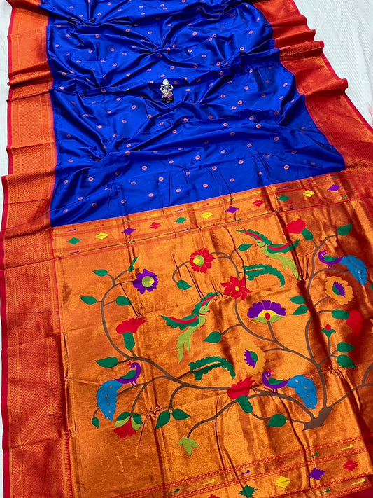 Stylish Royal Blue Kadiyal Paithani Silk Saree