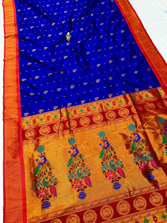 Stylish Royal Blue Kadiyal Paithani Silk Saree