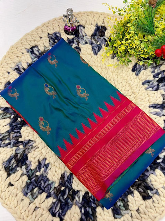 Timeless Teal Irkal Paithani Silk Saree