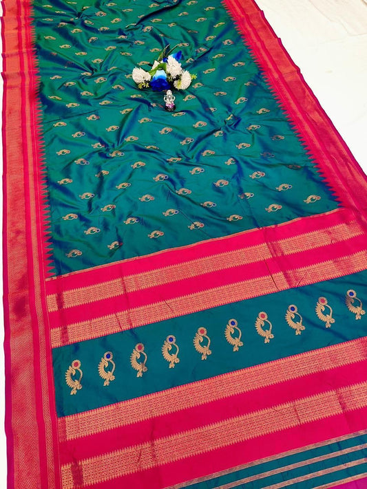 Timeless Teal Irkal Paithani Silk Saree