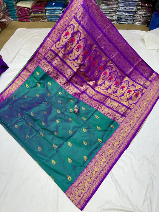 Traditional Turquoise Green Laxmi Paithani Silk Saree