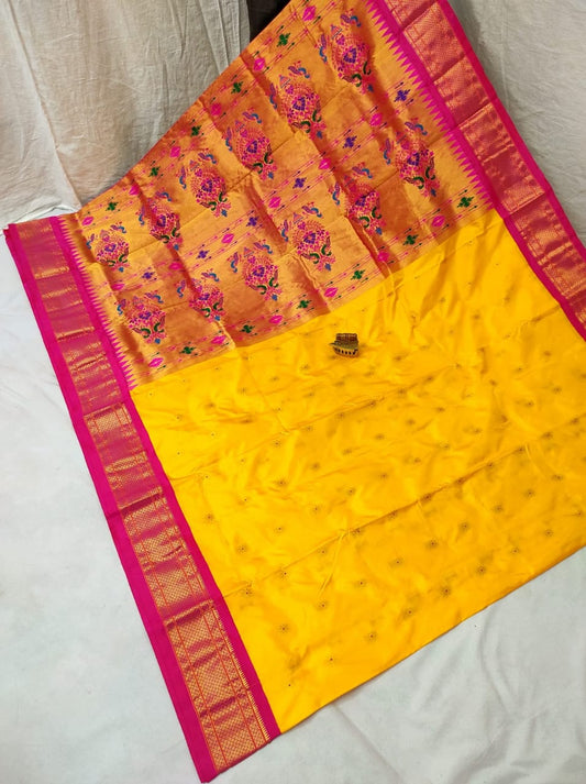 Refined Yellow Karnaful Kadiyal Paithani Silk Saree