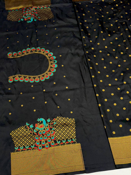 Designer Black Traditional Embroidery Silk Saree