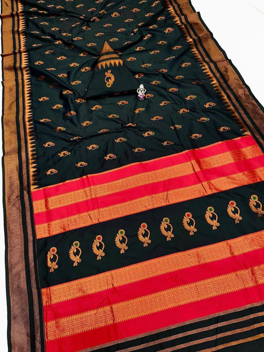 Luxury Black Border Irkal Paithani Silk Saree