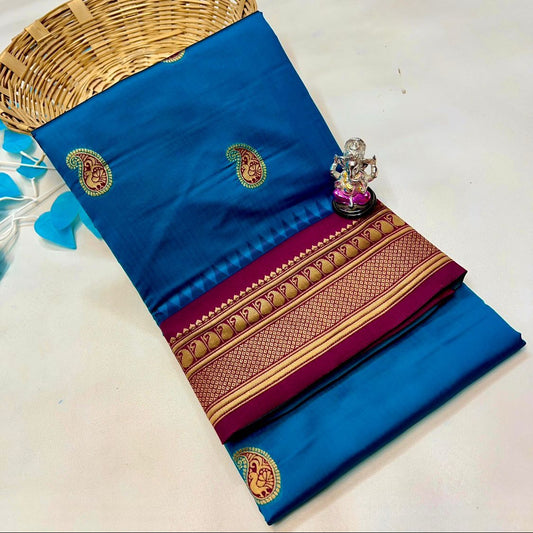 Designer Blue Peacock Paithani Silk Saree