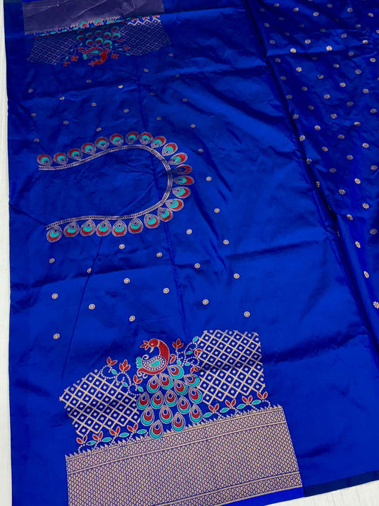 Vibrant Royal Blue Traditional Embroidery Silk Saree
