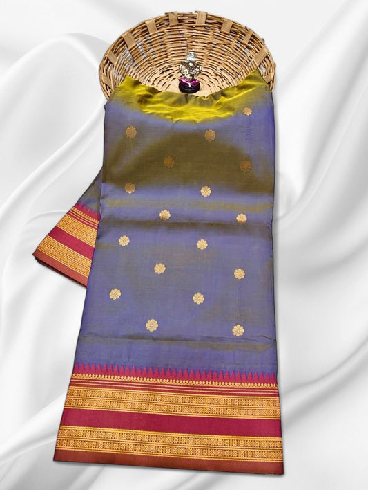 Opulent Blue Grey Traditional Narayan Peth Saree