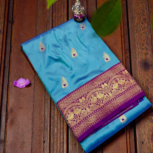 Royal Blue Grey Laxmi Paithani Silk Saree