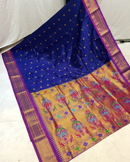 Classic Blue Karnaful Kadiyal Paithani Silk Saree